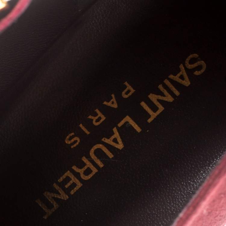 Pre Owned Saint Laurent Burgundy Suede Platform Ankle Booties Size 39.5