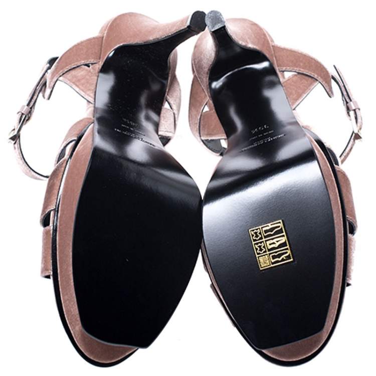 Pre Owned Saint Laurent Paris Beige Velvet Tribute Platform Sandals Size 39.5