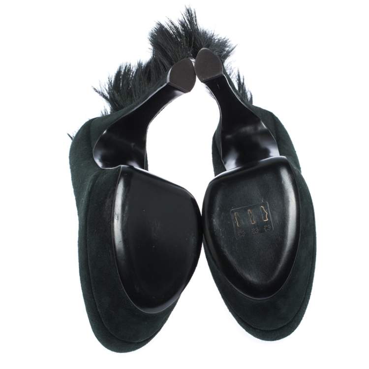 Pre Owned Saint Laurent Paris Green Suede Palais Mohawk Suede Pumps Size 38
