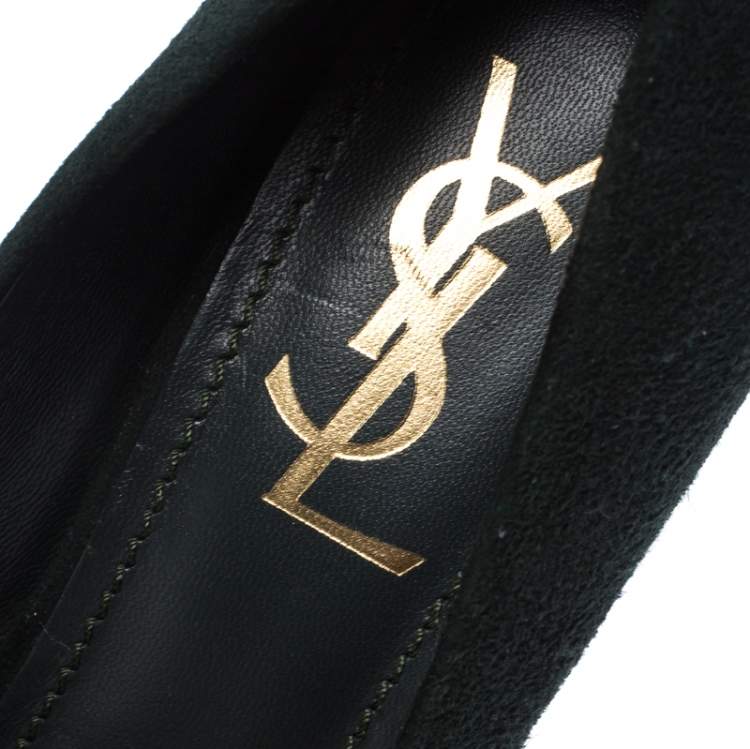 Pre Owned Saint Laurent Paris Green Suede Palais Mohawk Suede Pumps Size 38