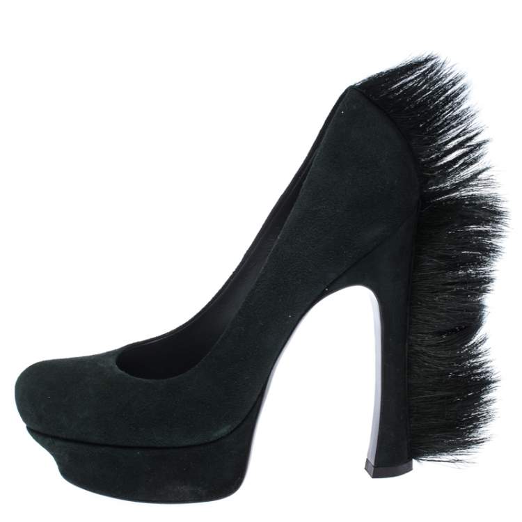 Pre Owned Saint Laurent Paris Green Suede Palais Mohawk Suede Pumps Size 38