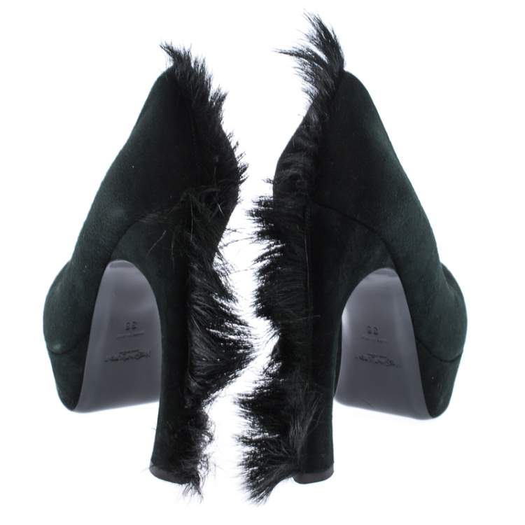 Pre Owned Saint Laurent Paris Green Suede Palais Mohawk Suede Pumps Size 38