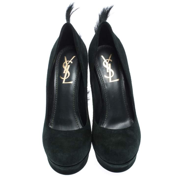 Pre Owned Saint Laurent Paris Green Suede Palais Mohawk Suede Pumps Size 38