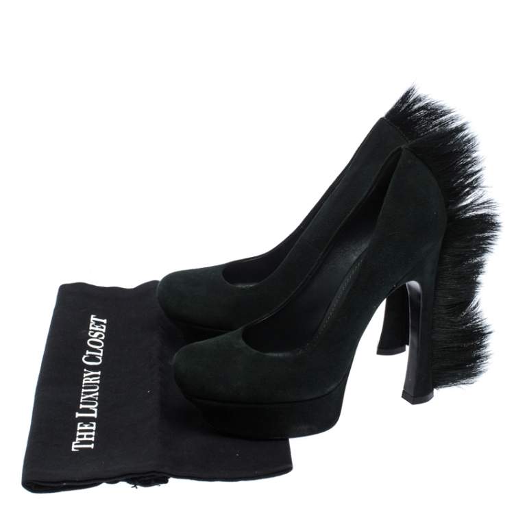 Pre Owned Saint Laurent Paris Green Suede Palais Mohawk Suede Pumps Size 38
