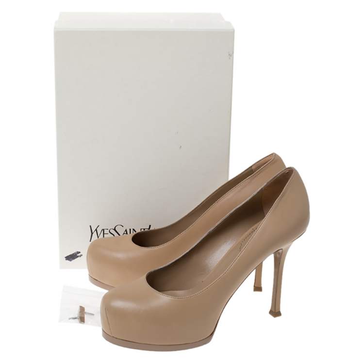 Pre Owned Saint Laurent Beige Leather Tribtoo Platform Pumps Size 40