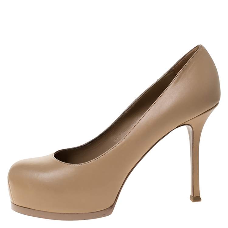 Pre Owned Saint Laurent Beige Leather Tribtoo Platform Pumps Size 40