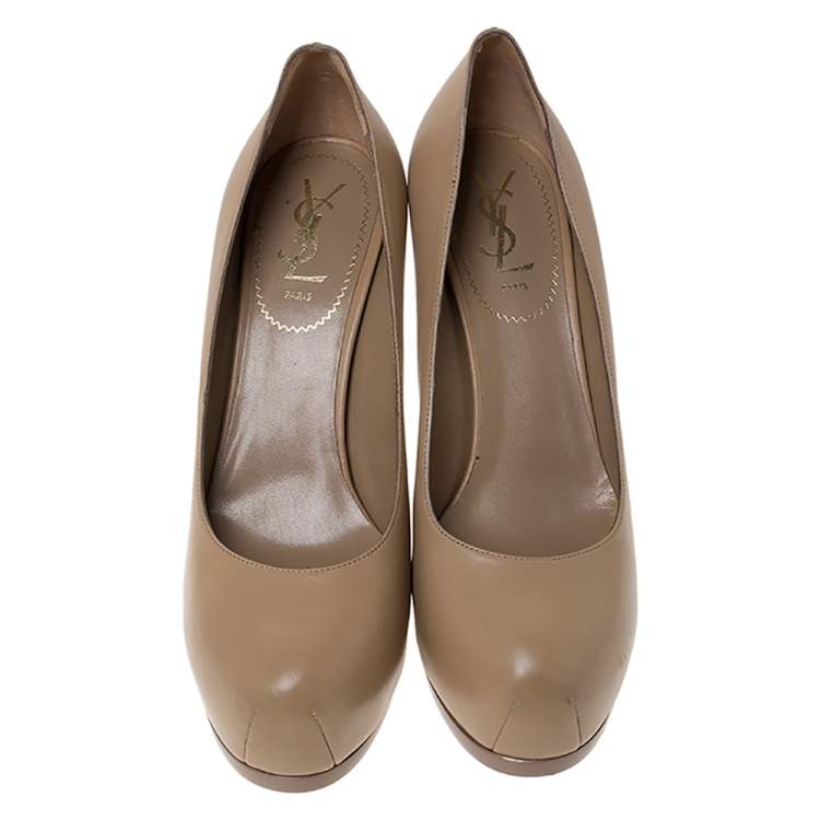 Pre Owned Saint Laurent Beige Leather Tribtoo Platform Pumps Size 40