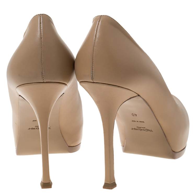 Pre Owned Saint Laurent Beige Leather Tribtoo Platform Pumps Size 40