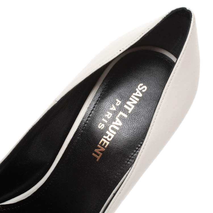 Pre Owned Saint Laurent White Leather Pointed Toe Pumps Size 38