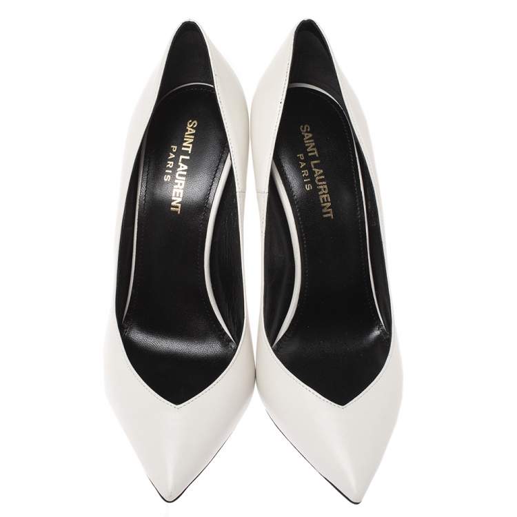 Pre Owned Saint Laurent White Leather Pointed Toe Pumps Size 38