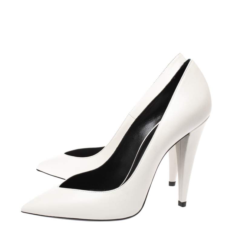 Pre Owned Saint Laurent White Leather Pointed Toe Pumps Size 38