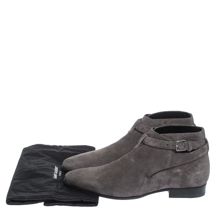 Pre Owned Saint Laurent Paris Grey Suede Buckle Ankle Boots Size 39