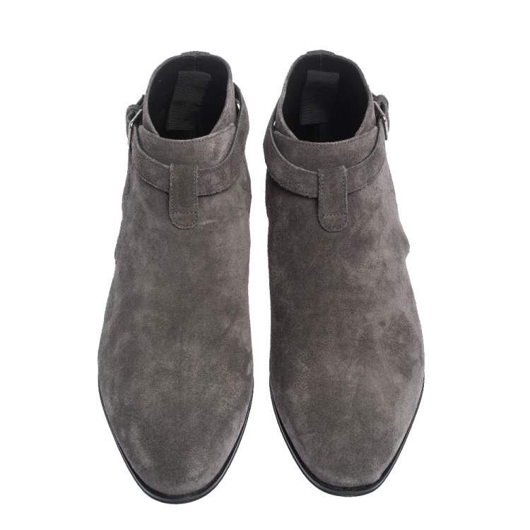Pre Owned Saint Laurent Paris Grey Suede Buckle Ankle Boots Size 39