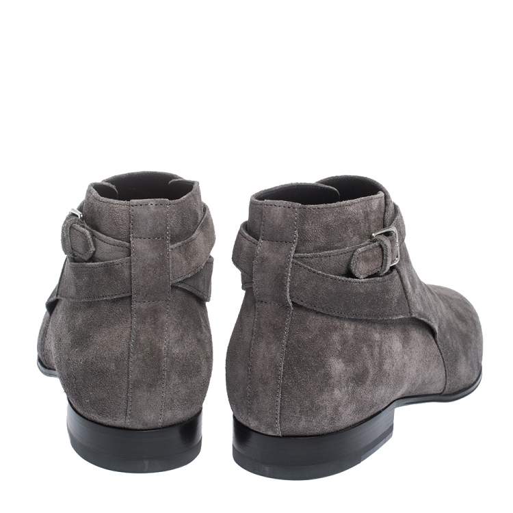 Pre Owned Saint Laurent Paris Grey Suede Buckle Ankle Boots Size 39