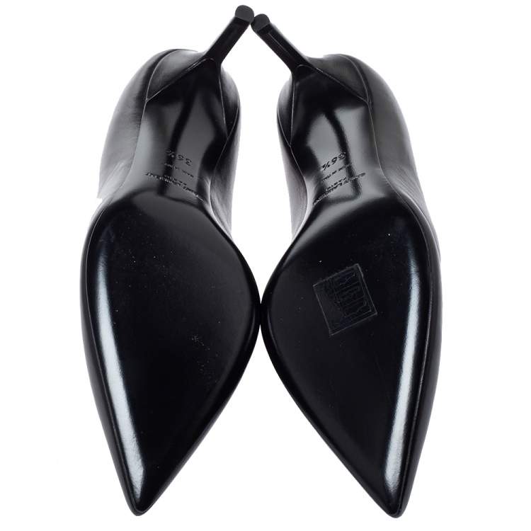 Pre Owned Saint Laurent Paris Black Leather Zoe Pointed Toe Pumps Size 36.5