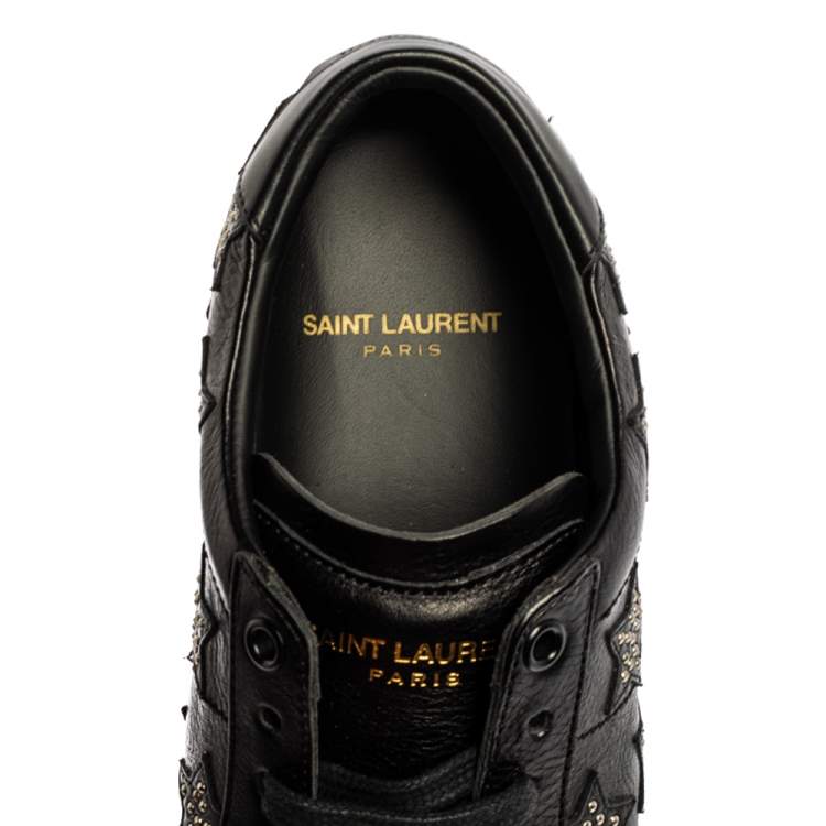 Pre Owned Saint Laurent Paris Black Leather And Studded Star Court Classic Sneakers Size 36