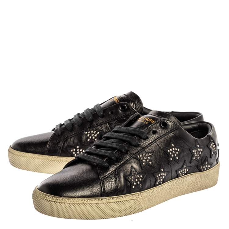 Pre Owned Saint Laurent Paris Black Leather And Studded Star Court Classic Sneakers Size 36