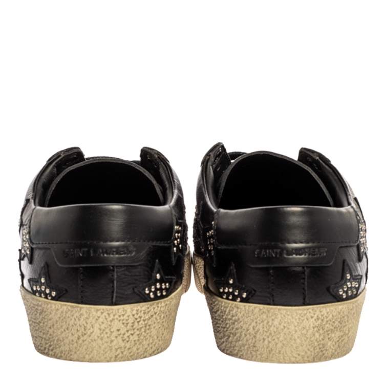 Pre Owned Saint Laurent Paris Black Leather And Studded Star Court Classic Sneakers Size 36