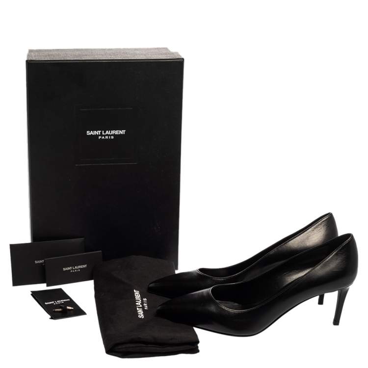 Pre Owned Saint Laurent Paris Black Leather Pointed Toe Pumps Size 37.5