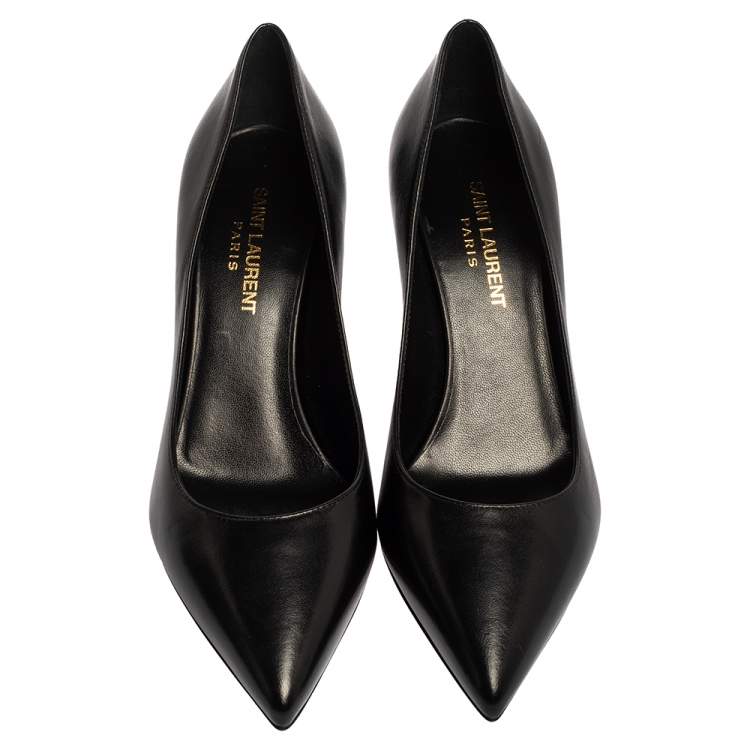 Pre Owned Saint Laurent Paris Black Leather Pointed Toe Pumps Size 37.5