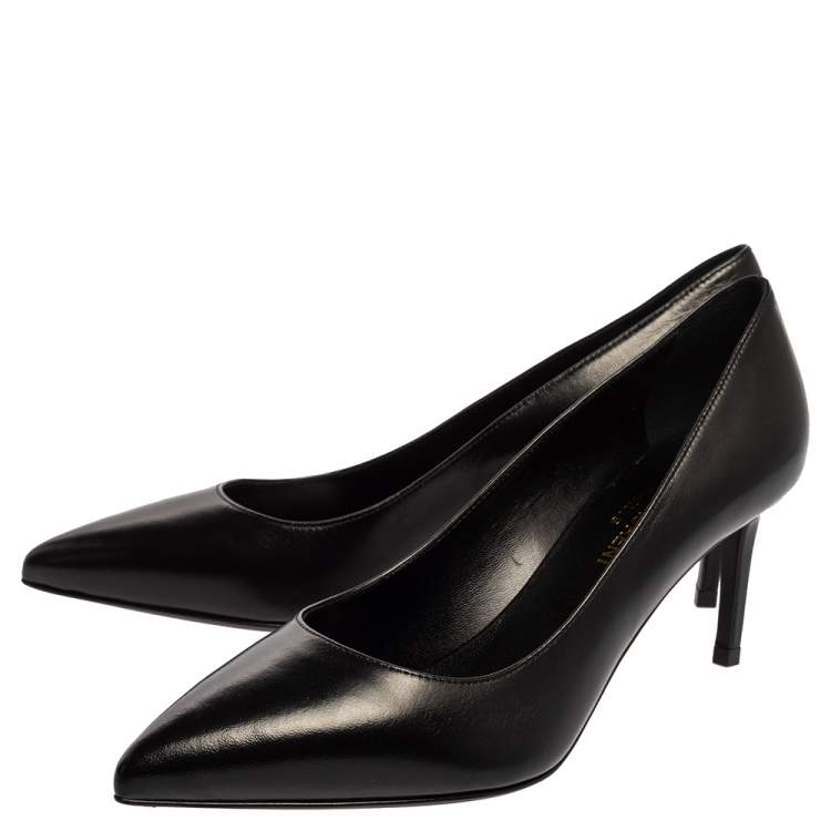 Pre Owned Saint Laurent Paris Black Leather Pointed Toe Pumps Size 37.5