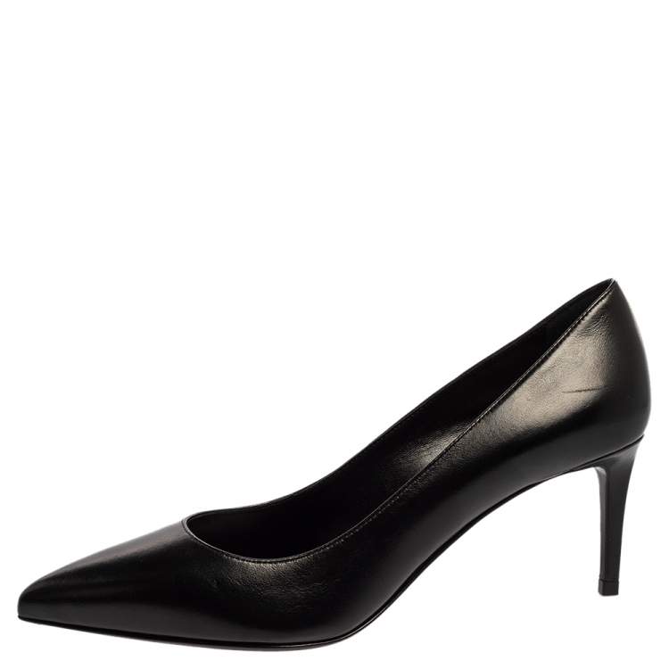 Pre Owned Saint Laurent Paris Black Leather Pointed Toe Pumps Size 37.5