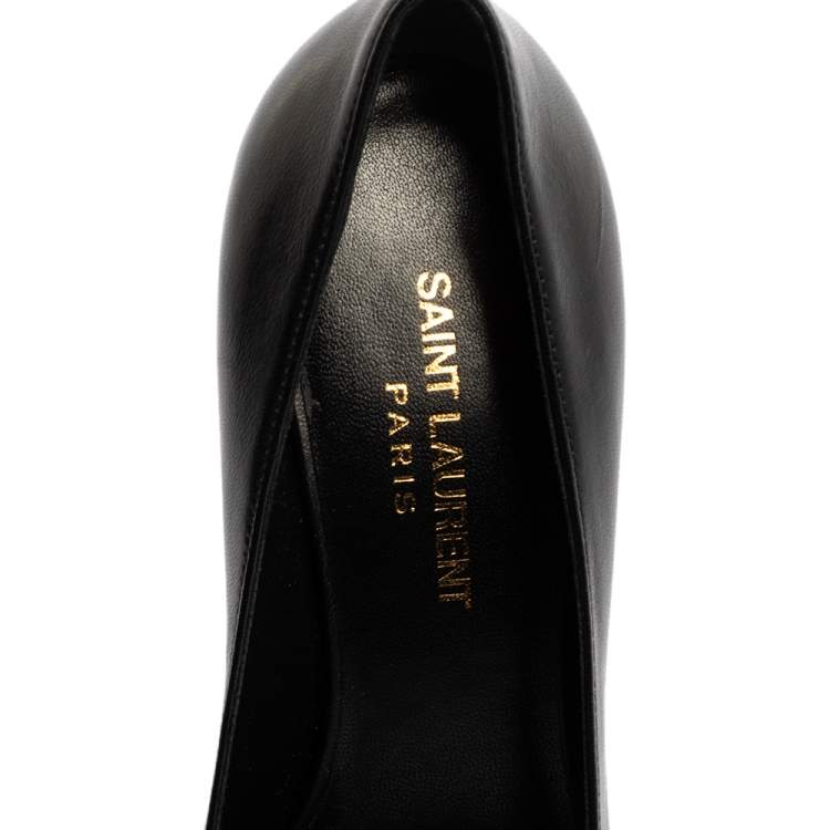 Pre Owned Saint Laurent Paris Black Leather Pointed Toe Pumps Size 37.5