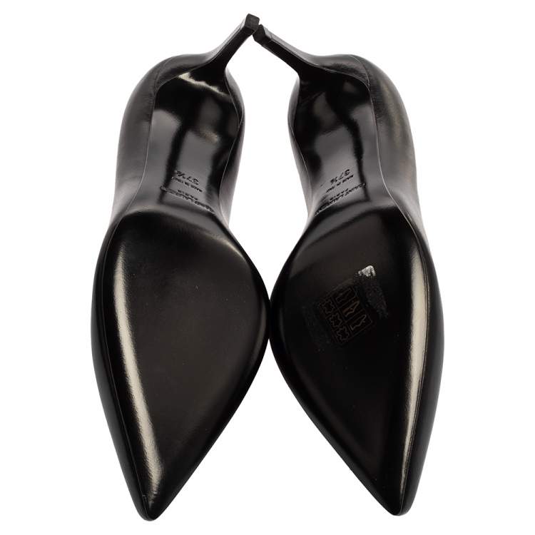 Pre Owned Saint Laurent Paris Black Leather Pointed Toe Pumps Size 37.5