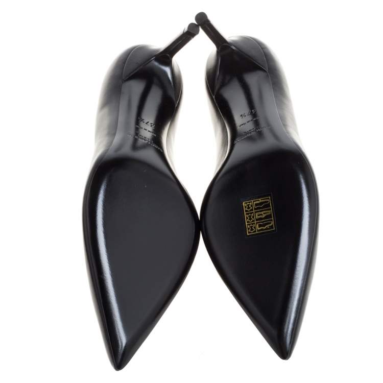 Pre Owned Saint Laurent Paris Black Leather Pumps Size 37.5