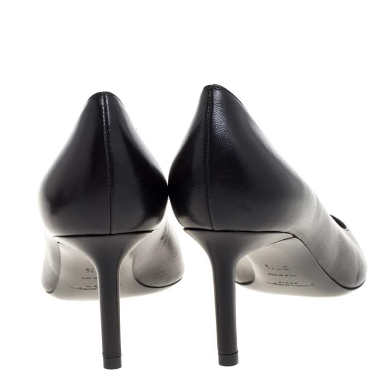Pre Owned Saint Laurent Paris Black Leather Pumps Size 37.5