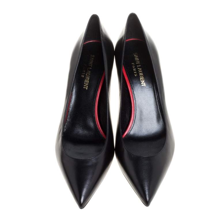 Pre Owned Saint Laurent Paris Black Leather Pumps Size 37.5