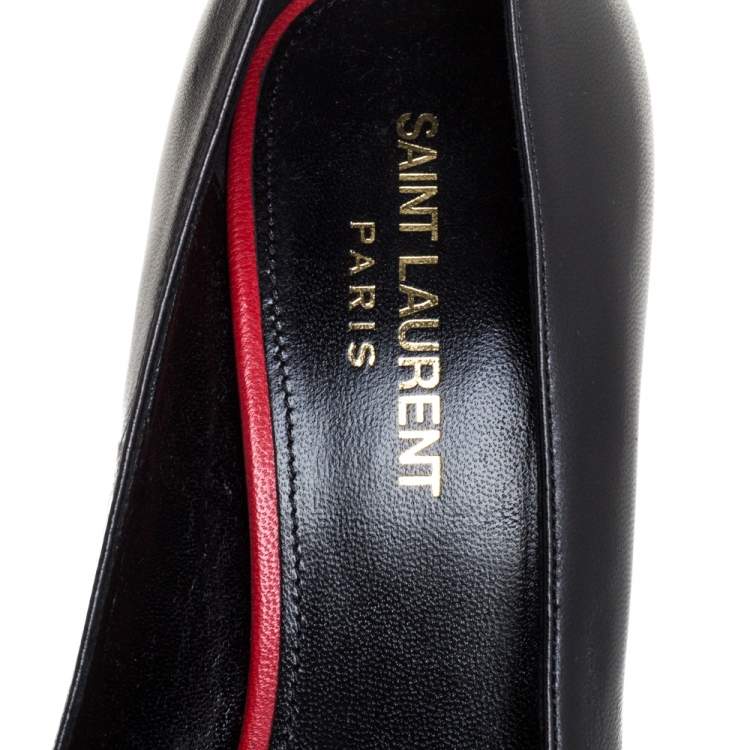 Pre Owned Saint Laurent Paris Black Leather Pumps Size 37.5