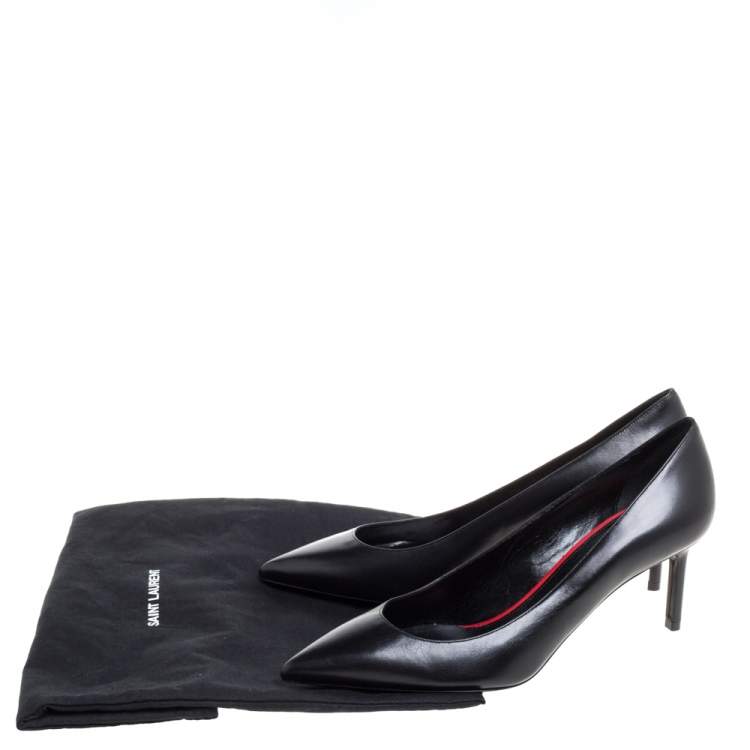 Pre Owned Saint Laurent Paris Black Leather Pumps Size 37.5
