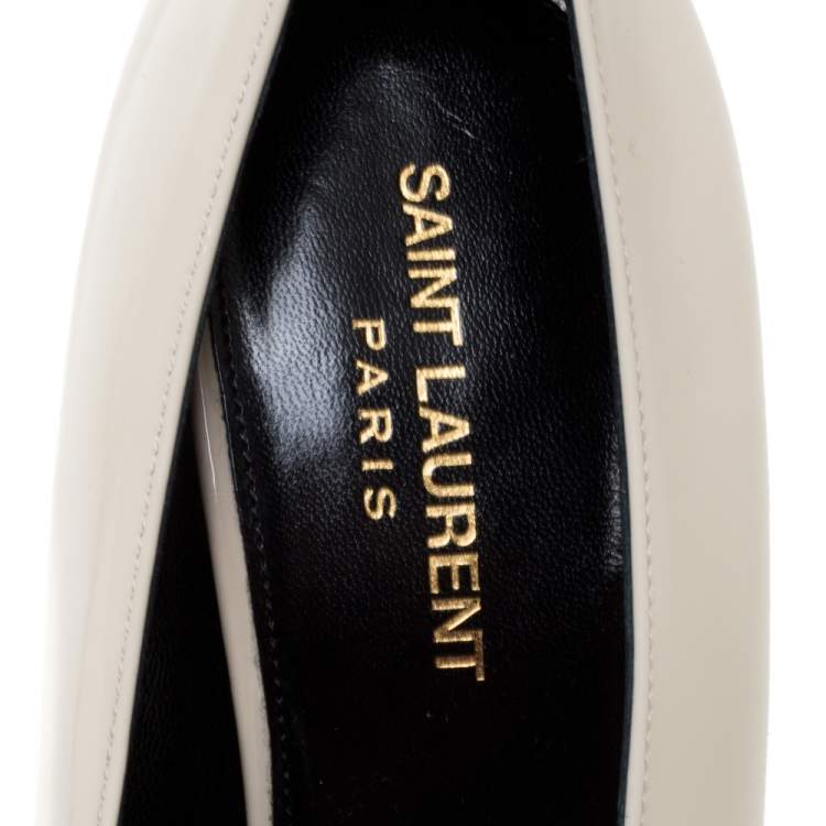 Pre Owned Saint Laurent Paris Cream Patent Leather Teddy Pumps Size 38.5