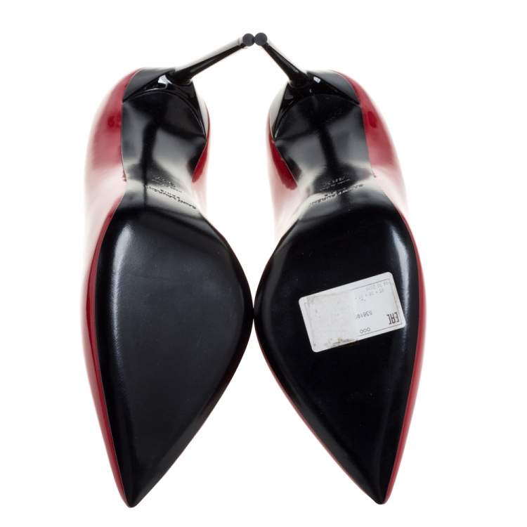 Pre Owned Saint Laurent Paris Red Patent Leather Pumps Size 38.5