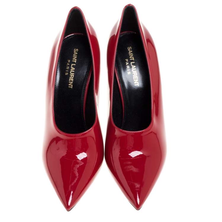 Pre Owned Saint Laurent Paris Red Patent Leather Pumps Size 38.5
