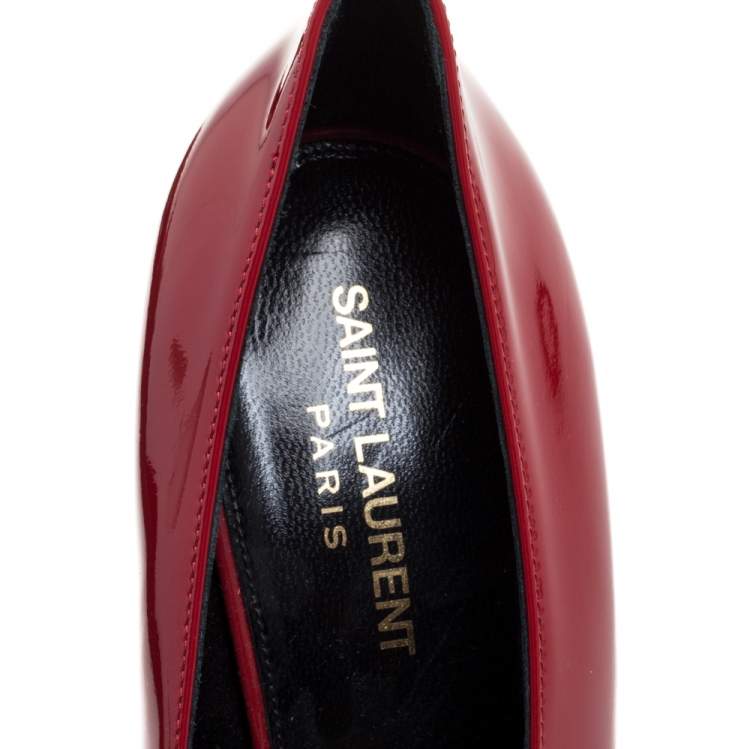 Pre Owned Saint Laurent Paris Red Patent Leather Pumps Size 38.5