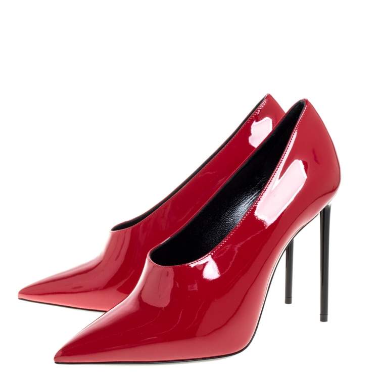 Pre Owned Saint Laurent Paris Red Patent Leather Pumps Size 38.5