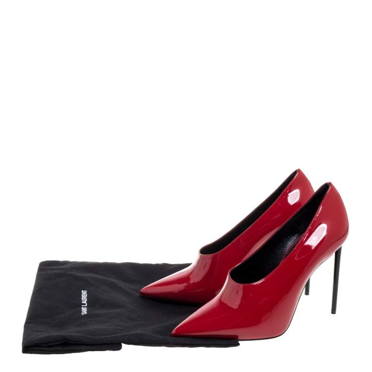 Pre Owned Saint Laurent Paris Red Patent Leather Pumps Size 38.5