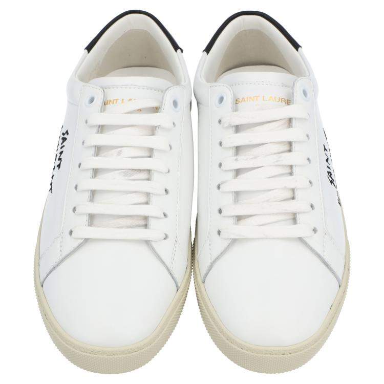 Pre Owned Saint Laurent White/Black Leather Court Classic Sneakers Size EU 36