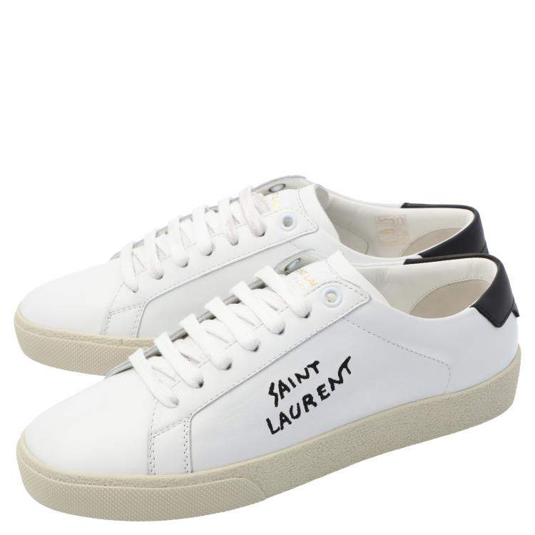Pre Owned Saint Laurent White/Black Leather Court Classic Sneakers Size EU 36