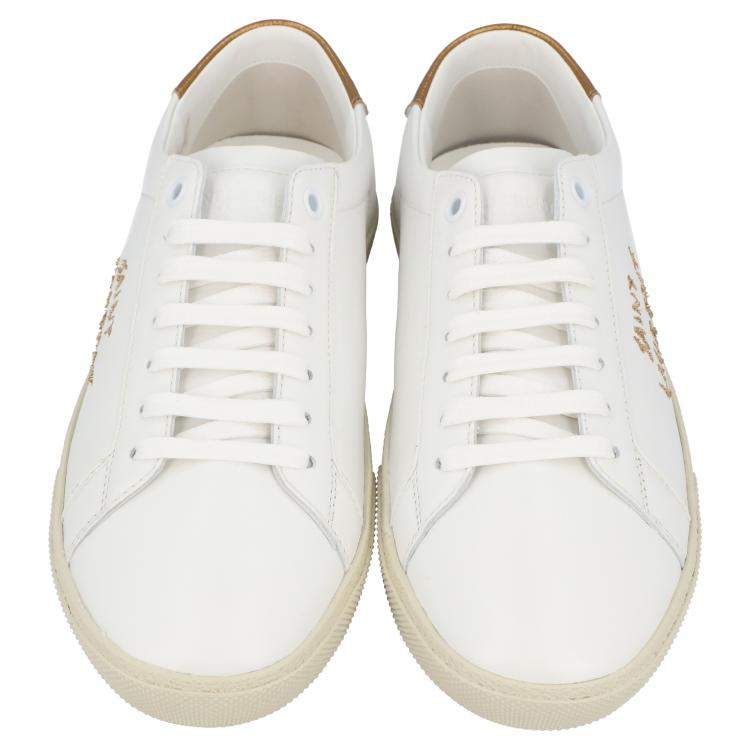 مملوكة مسبقًا Saint Laurent White/Brown Leather Court Classic Sneakers Size EU 37