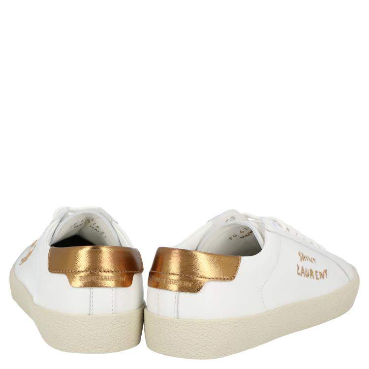 Pre Owned Saint Laurent White/Brown Leather Court Classic Sneakers Size EU 38