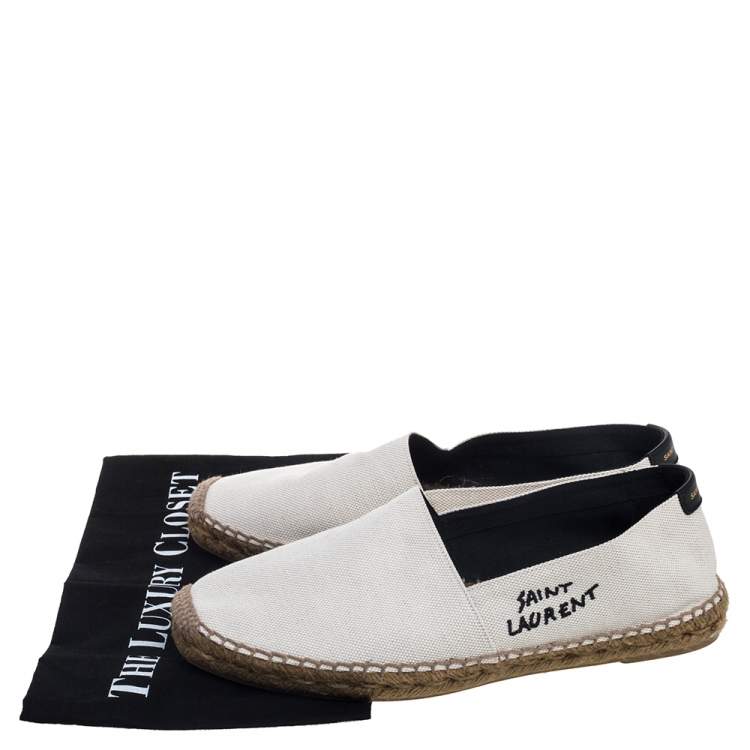 Pre Owned Saint Laurent White Canvas Logo Embroidered Flat Espadrilles Size 42