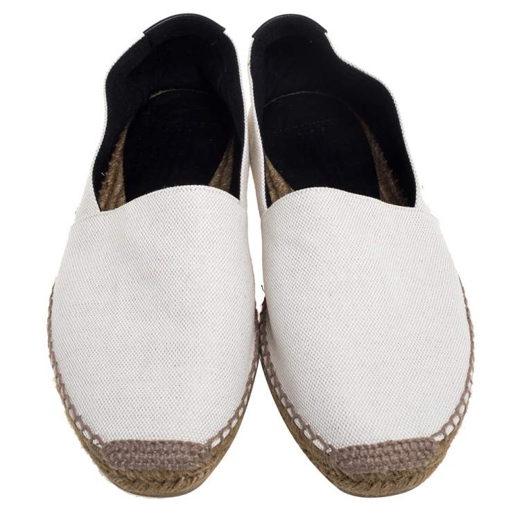 Pre Owned Saint Laurent White Canvas Logo Embroidered Flat Espadrilles Size 42