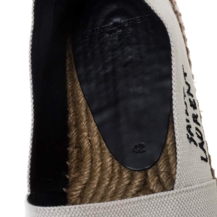 Pre Owned Saint Laurent White Canvas Logo Embroidered Flat Espadrilles Size 42