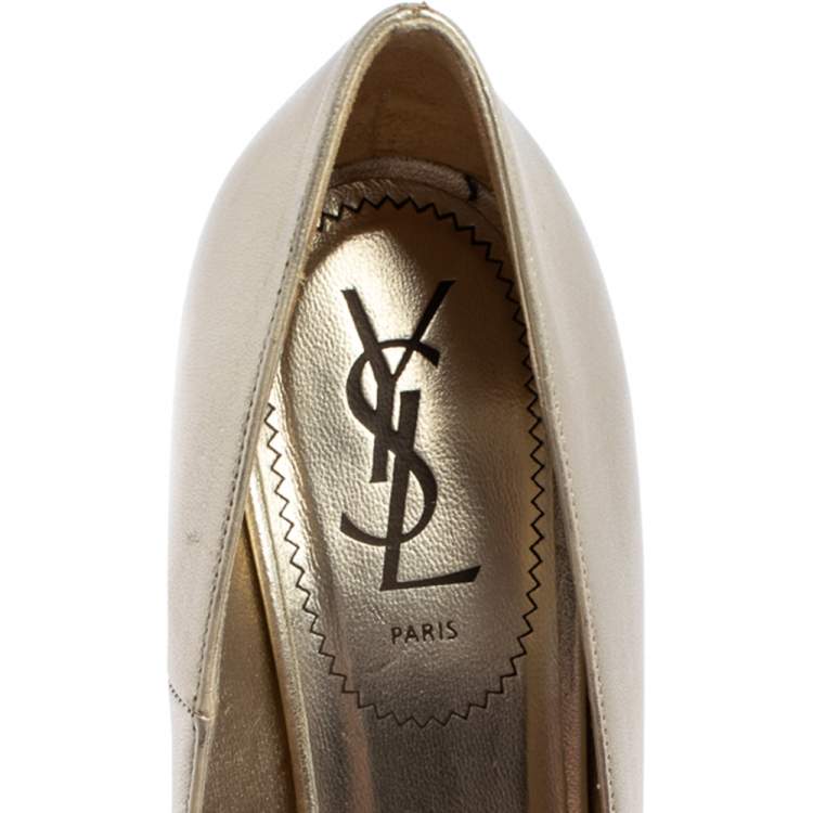 Pre Owned Saint Laurent Pale Gold Leather Tribtoo Platform Pumps Size 38