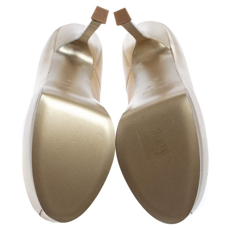 Pre Owned Saint Laurent Pale Gold Leather Tribtoo Platform Pumps Size 38