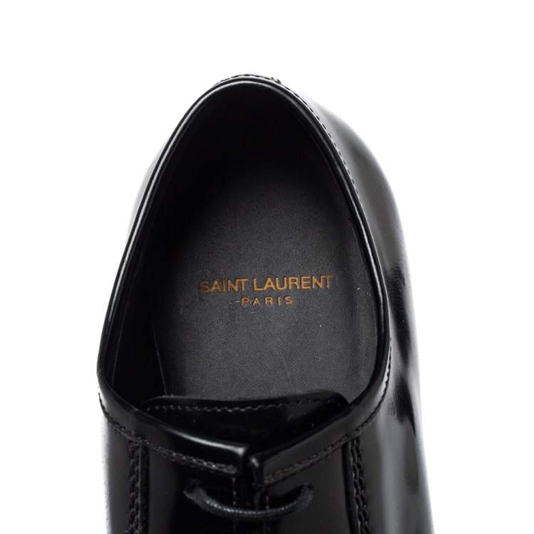 Pre Owned Saint Laurent Black Leather Lace Up Derby Size 38   