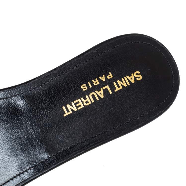Pre Owned Saint Laurent Black Leather Twist Detail Flat Slides Size 39.5